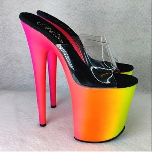 Pleaser Platform 8” High Heels Ombré Pink Orange Yellow Flamingo Heels Size 5